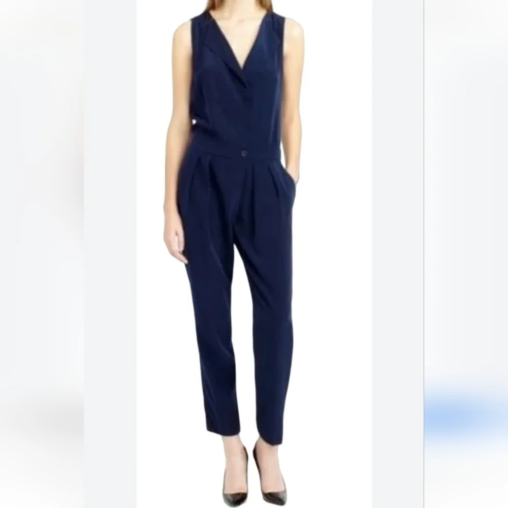 J. CREW NAVY BLUE TRENCH JUMPSUIT SLEEVELESS ELASTIC WAIST WOMEN SIZE 6 ANKLE
